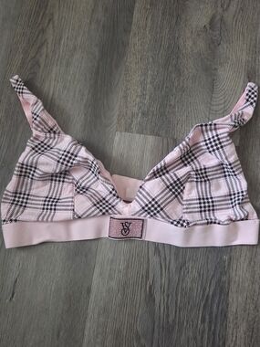 Victoria's Secret The T-shirt Shine Patch Wireless Plunge Bralette Pink Plaid L